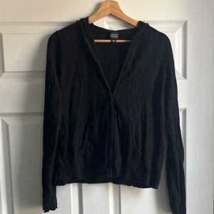 Eileen Fisher Black Zip-Front Silk/Cashmere Hoodie Top